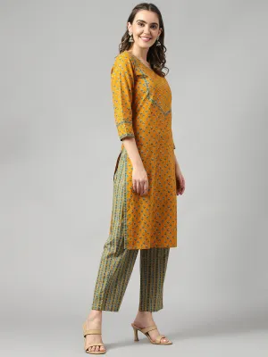 Cotton Mustard Kurta Pant Set