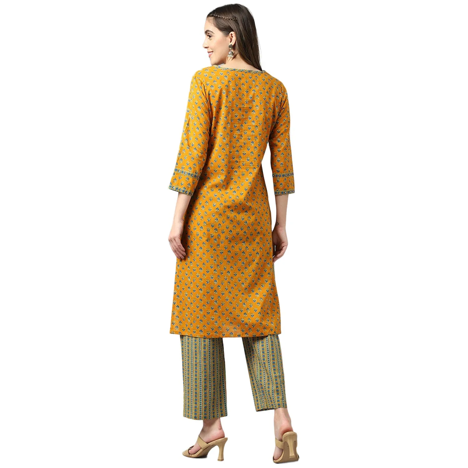 Cotton Mustard Kurta Pant Set