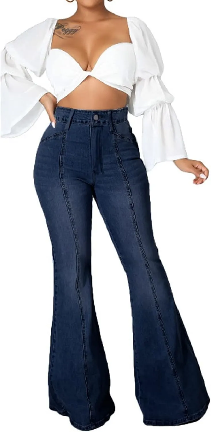 CuteCherry Bell Bottom Jeans for Women Ripped Skinny Bell Bottom Raw Hem Denim Pants