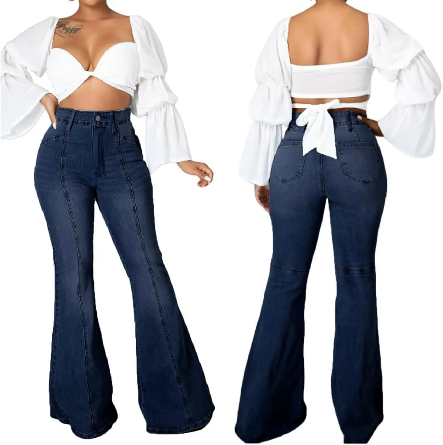 CuteCherry Bell Bottom Jeans for Women Ripped Skinny Bell Bottom Raw Hem Denim Pants