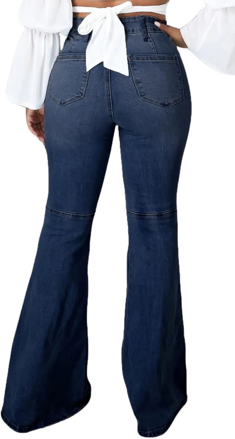 CuteCherry Bell Bottom Jeans for Women Ripped Skinny Bell Bottom Raw Hem Denim Pants