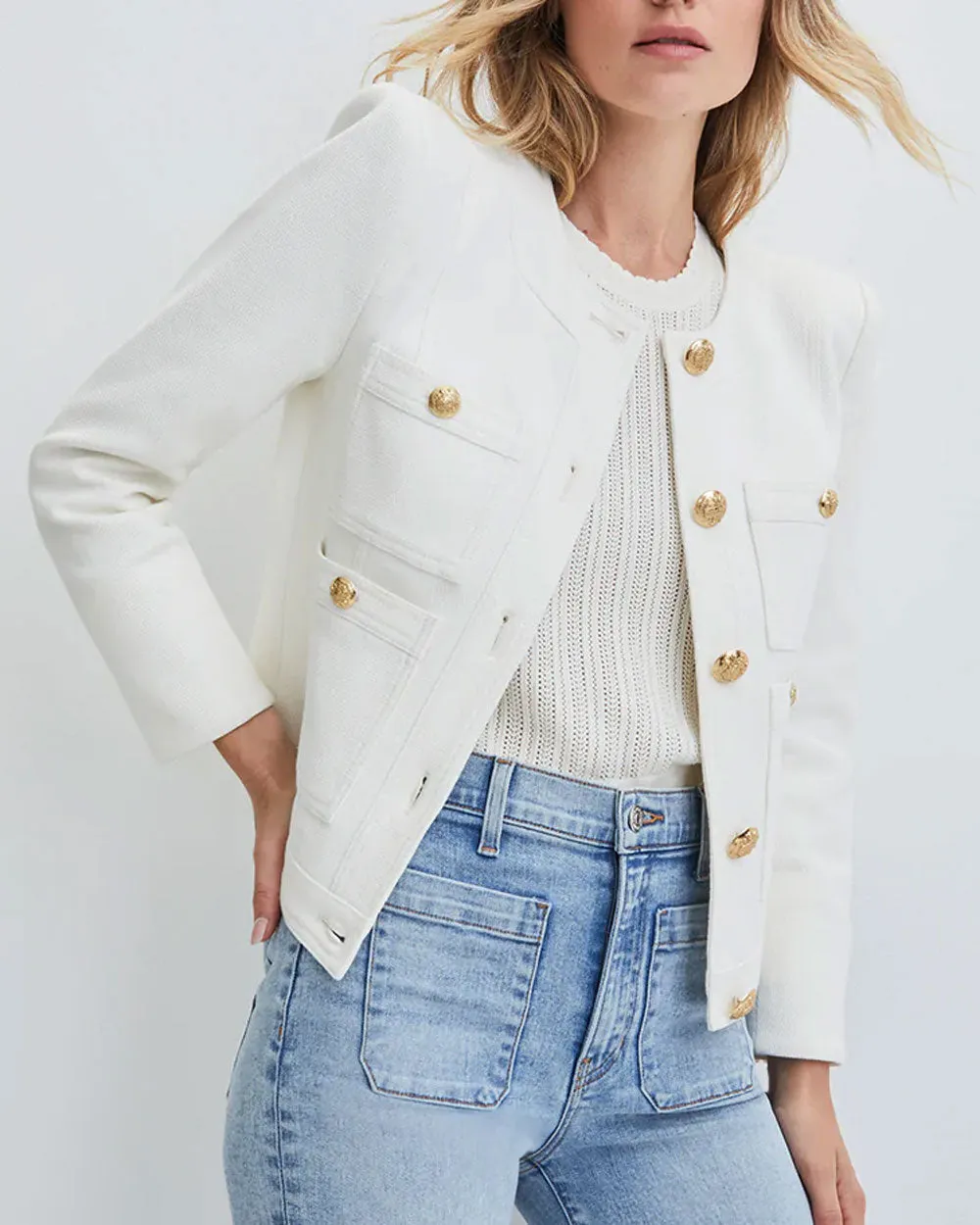 Ecru Collarless Ferazia Jacket