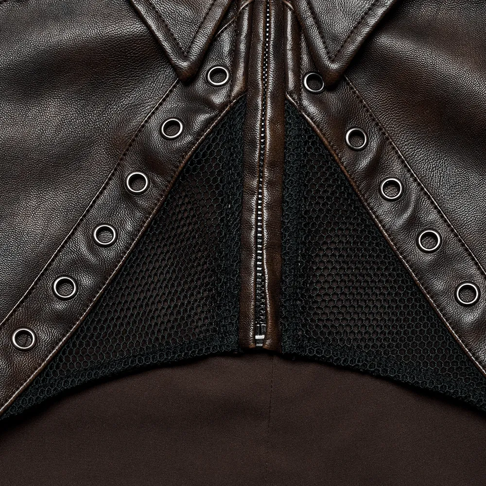 Edgy Faux Leather Punk Crop Jacket with Spikes