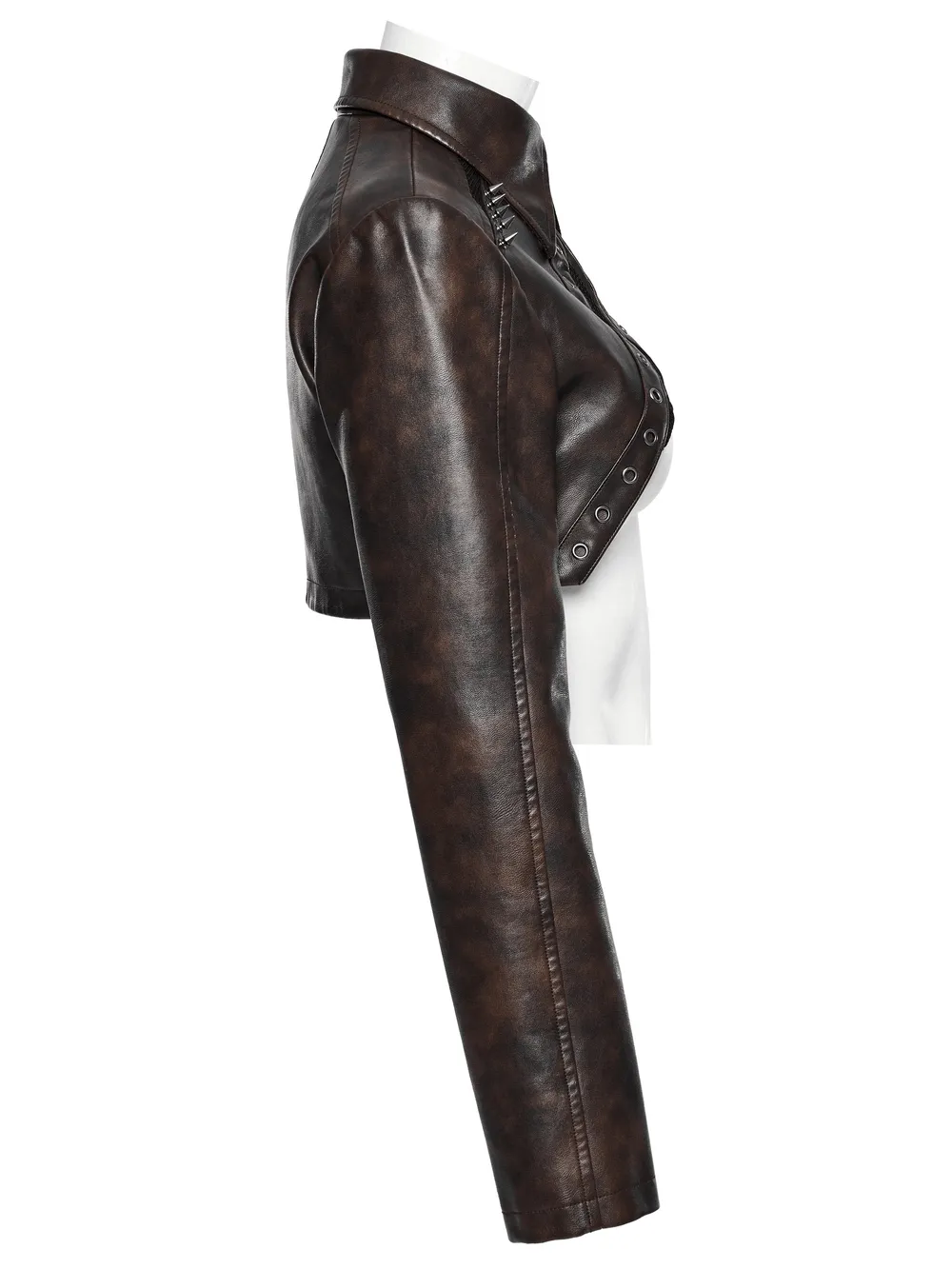 Edgy Faux Leather Punk Crop Jacket with Spikes
