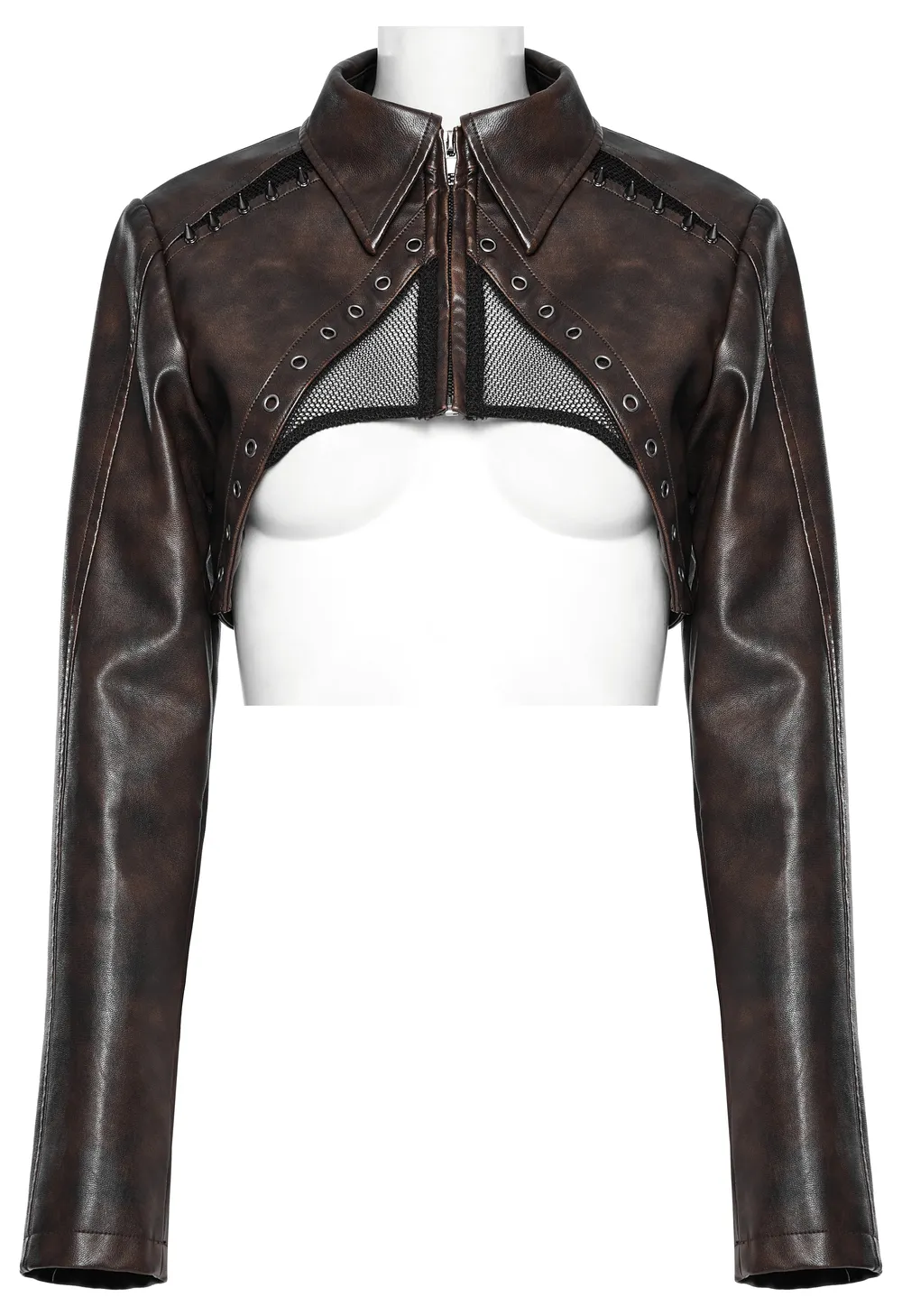 Edgy Faux Leather Punk Crop Jacket with Spikes