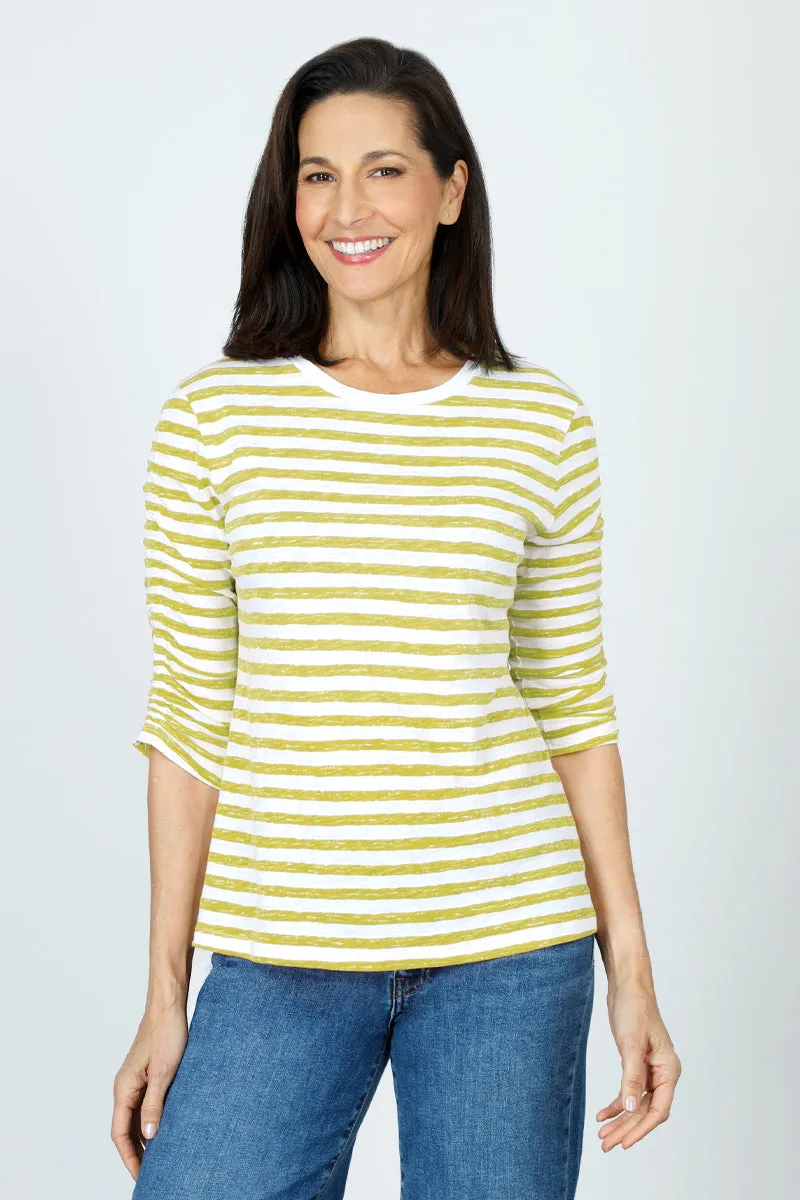 Elliott Lauren Striped Ruched Sleeve Tee