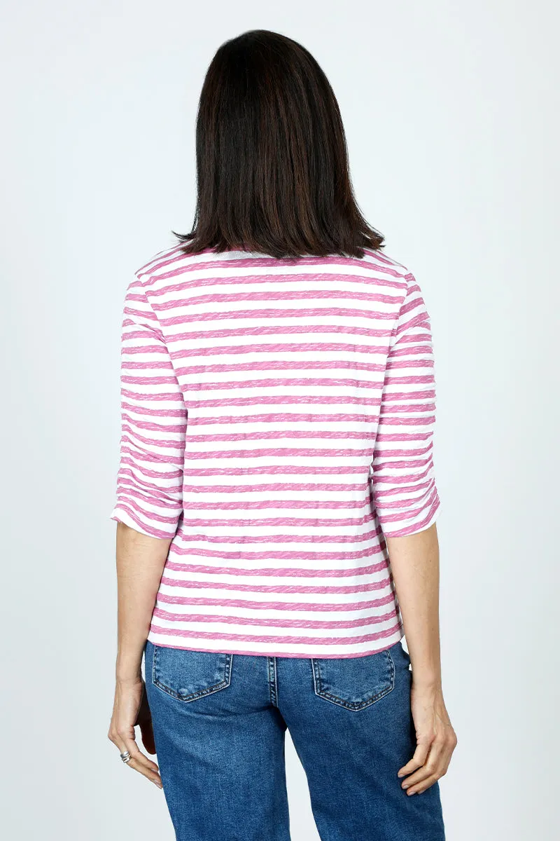 Elliott Lauren Striped Ruched Sleeve Tee