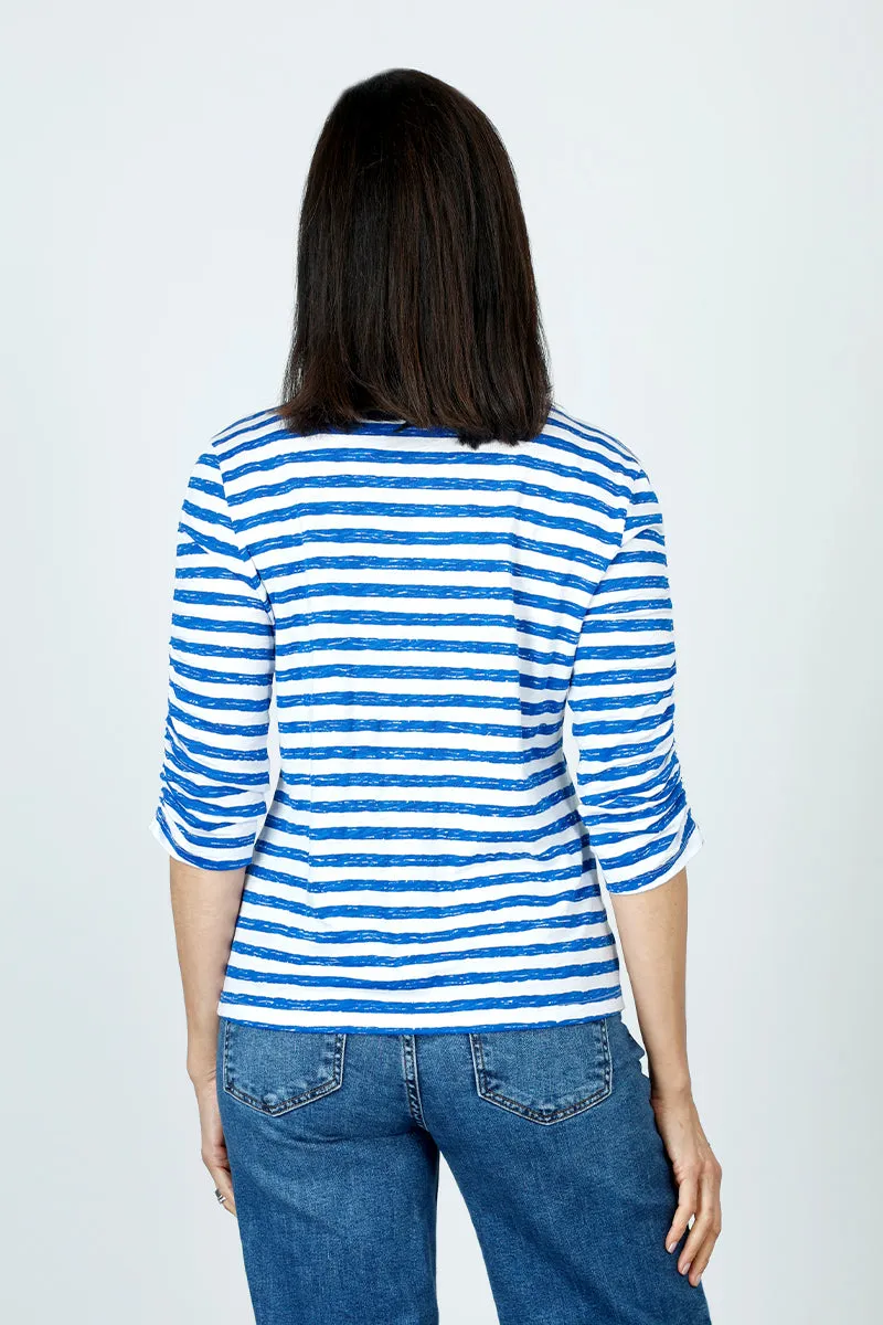 Elliott Lauren Striped Ruched Sleeve Tee