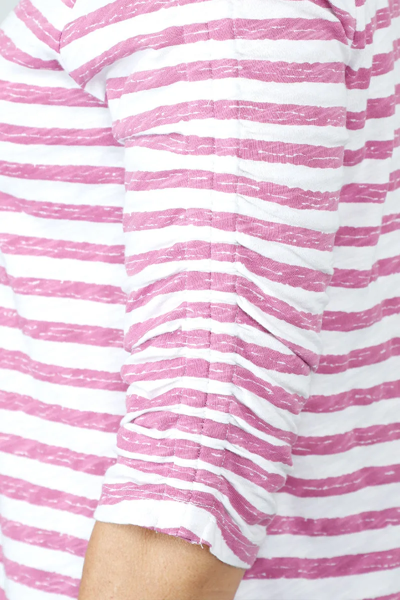 Elliott Lauren Striped Ruched Sleeve Tee