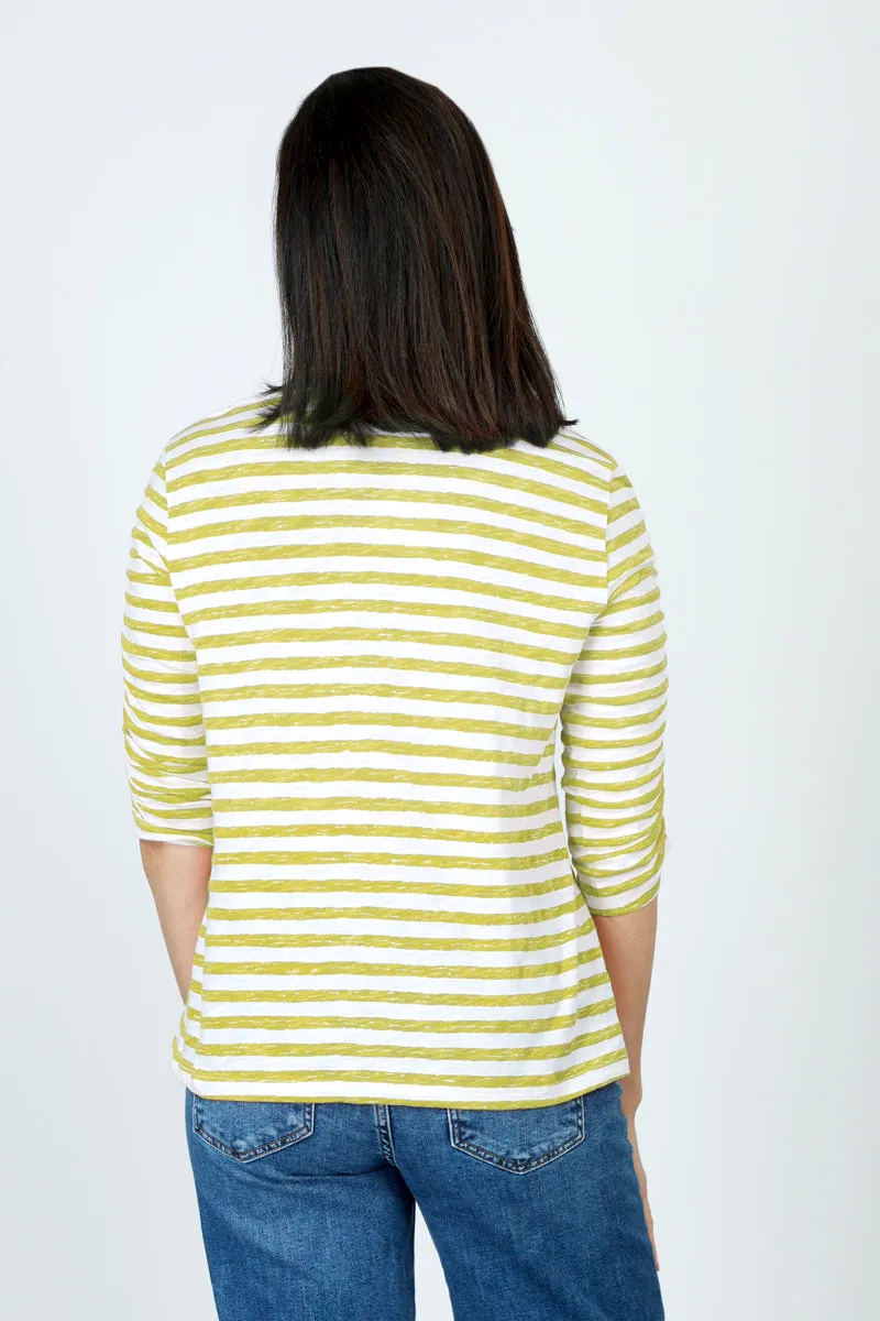 Elliott Lauren Striped Ruched Sleeve Tee