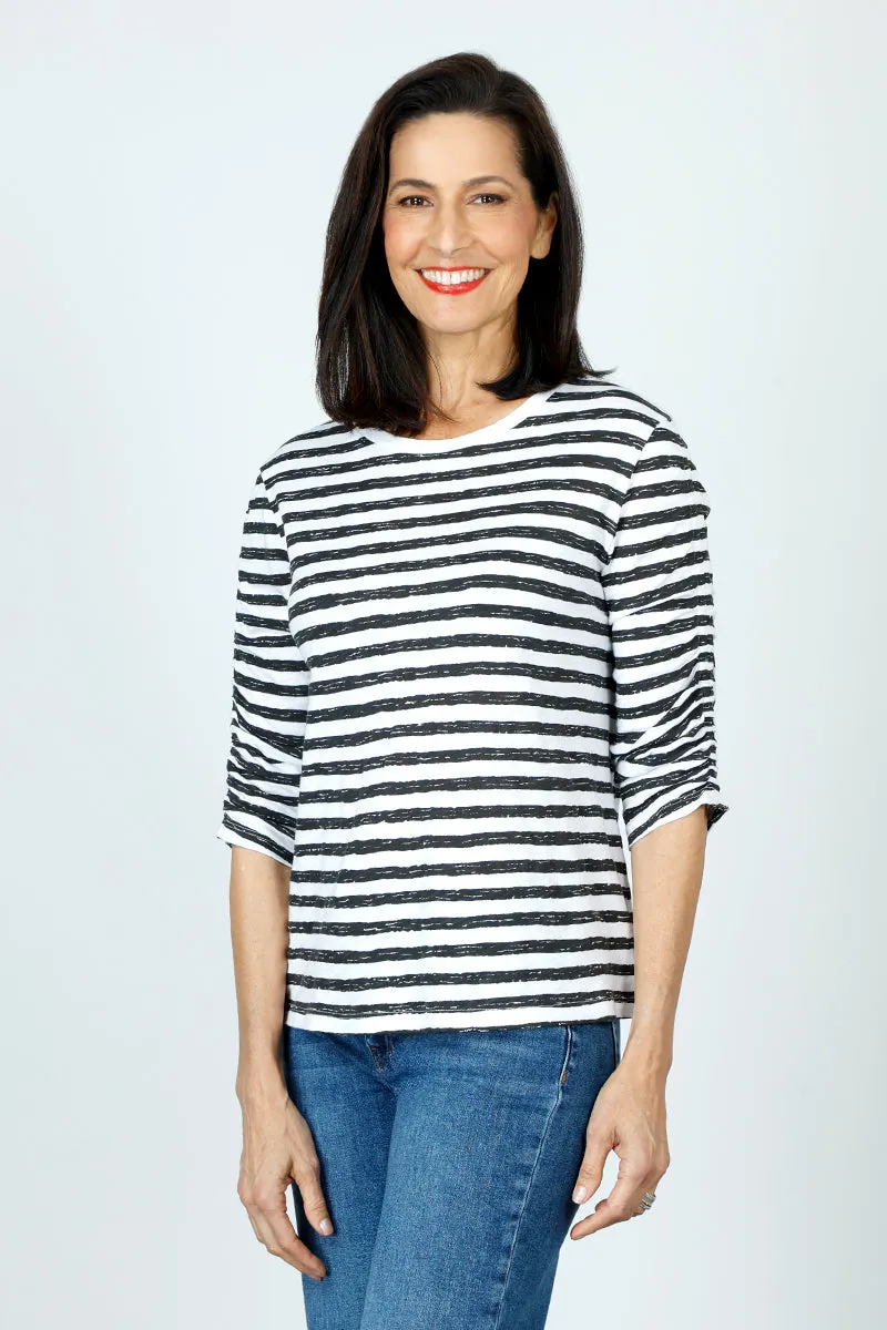 Elliott Lauren Striped Ruched Sleeve Tee