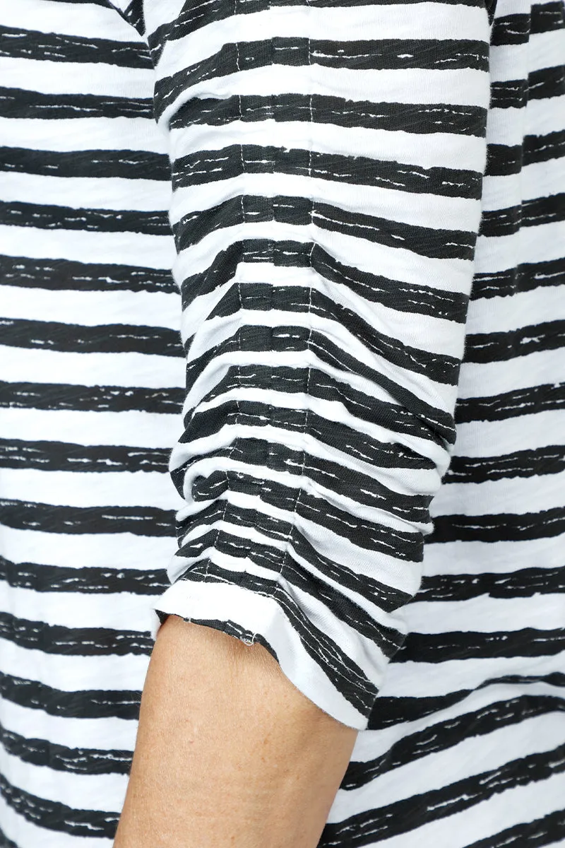 Elliott Lauren Striped Ruched Sleeve Tee