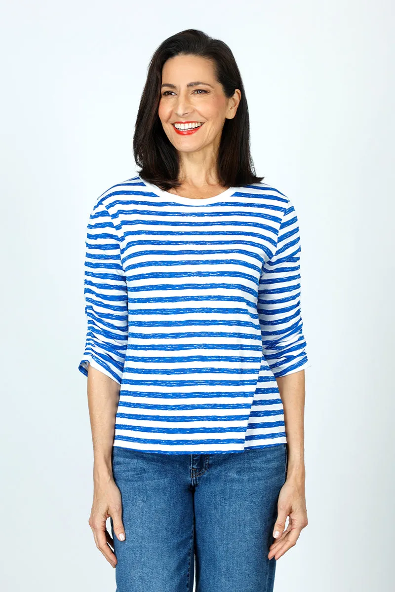 Elliott Lauren Striped Ruched Sleeve Tee