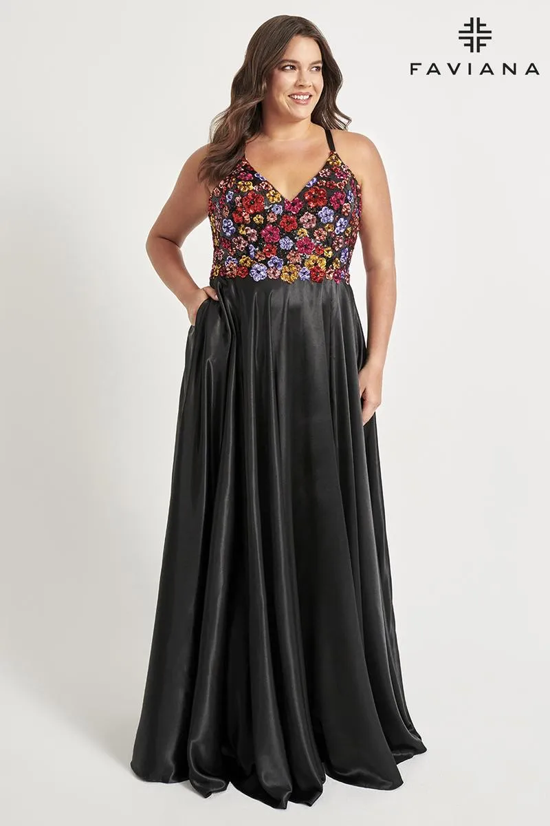 Faviana Floral A-Line Prom Dress 9558