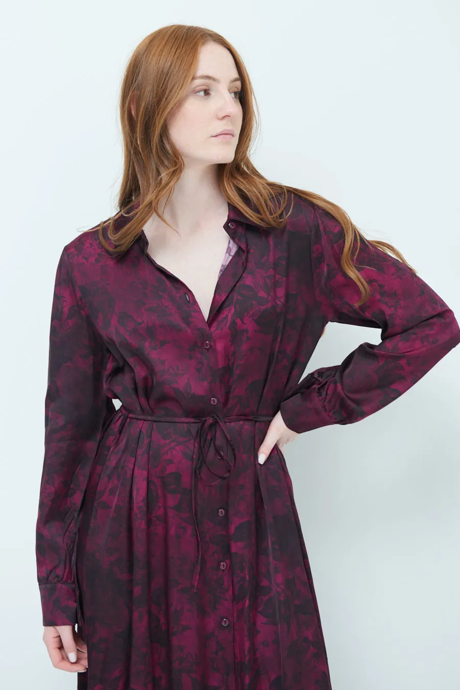 Floral belted midi shirt dress wholesale
