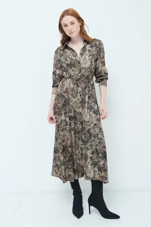 Floral belted midi shirt dress wholesale