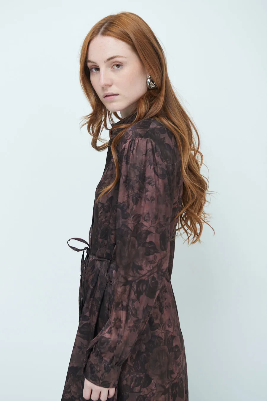 Floral belted midi shirt dress wholesale