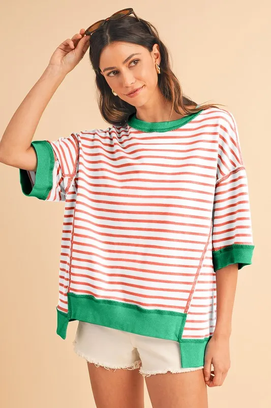 For The Road Stripe Oversized Top