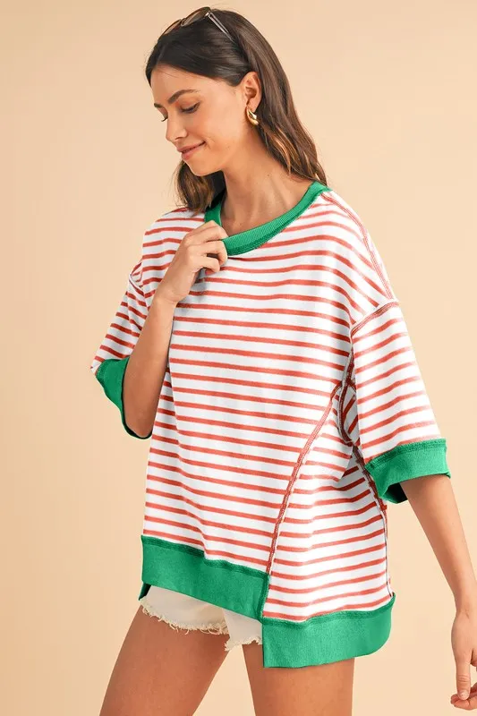 For The Road Stripe Oversized Top
