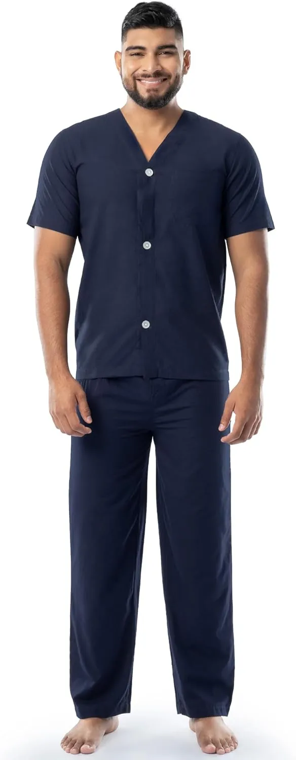 Fruit of the Loom mens Broadcloth Short Sleeve Top and Long Pants Pajama Set
