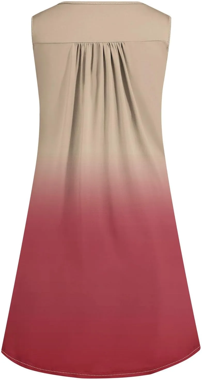 FZYLQY Sleeveless Button Front Swing Dress for Women Fashion Gradient Print Summer Tank Mini Dresses Casual Loose Beachwear