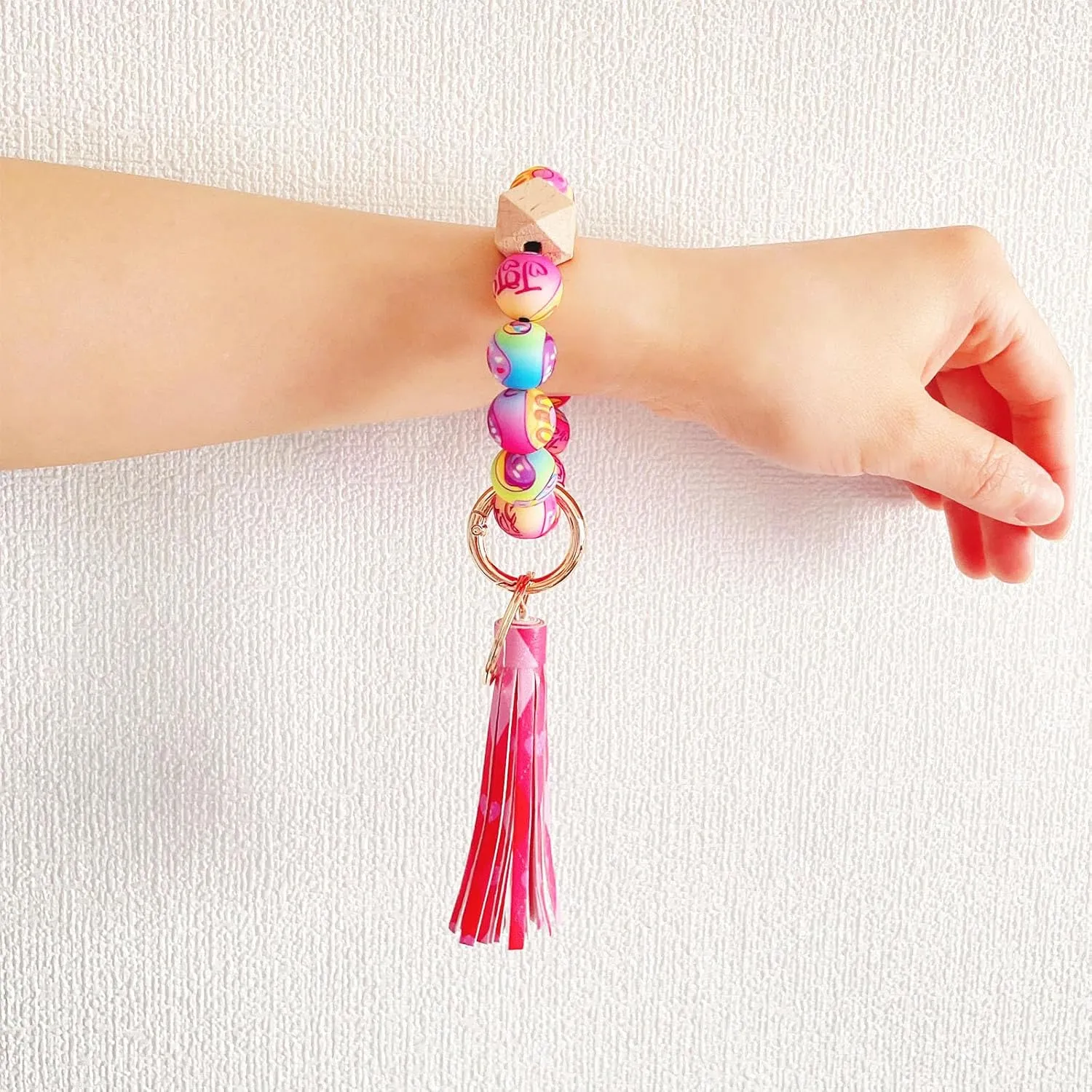 Gingham Silicone Beaded Bracelet Keychain Elastic Bangle Wrist Key Chains Keyring Car Key Holder Wristlet for Women