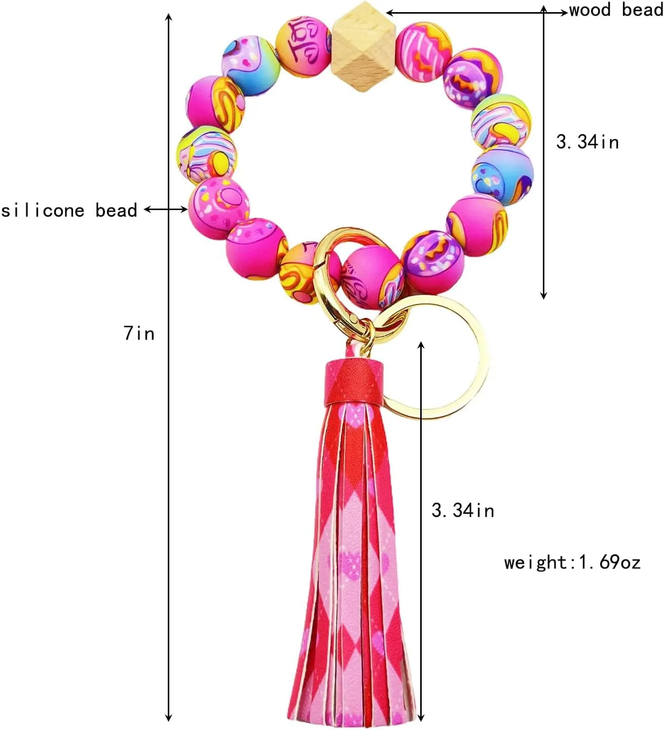Gingham Silicone Beaded Bracelet Keychain Elastic Bangle Wrist Key Chains Keyring Car Key Holder Wristlet for Women