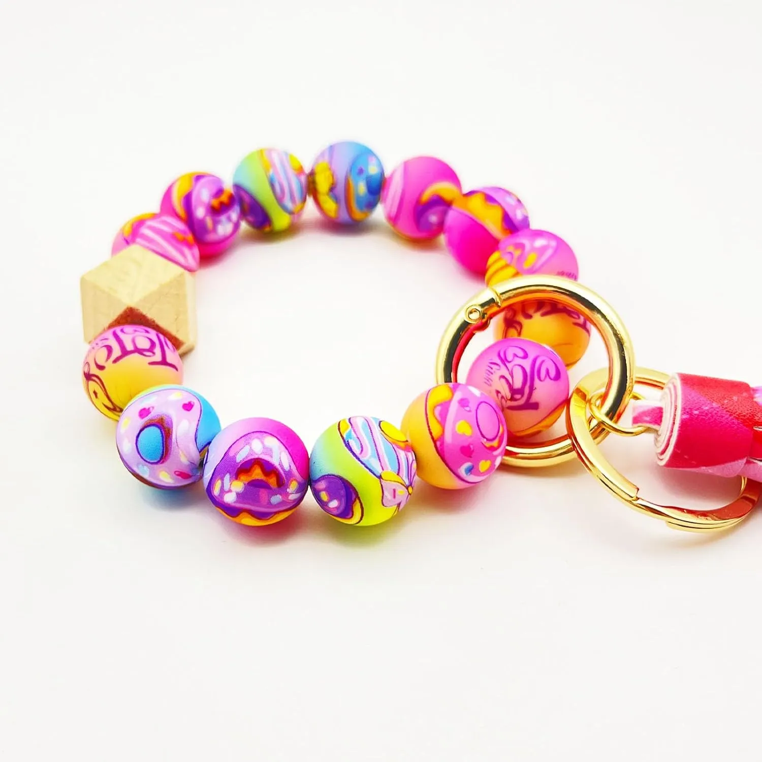 Gingham Silicone Beaded Bracelet Keychain Elastic Bangle Wrist Key Chains Keyring Car Key Holder Wristlet for Women