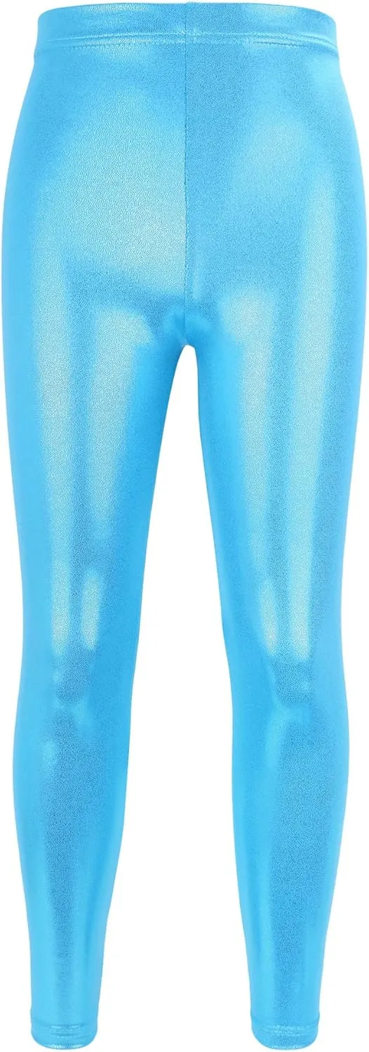 Girl's Metallic Mystique Leggings 80s Outfit for Girls neon Glitter Sequin Pants Glitter Tights