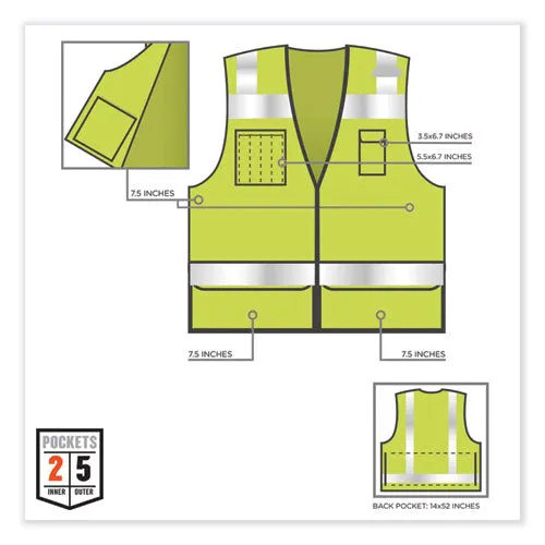 Glowear 8253hdz Class 2 Heavy-duty Mesh Surveyors Vest, Polyester, Small/medium, Lime, Ships In 1-3 Business Days