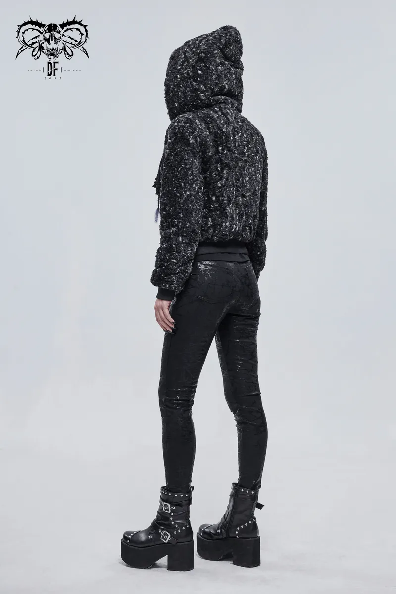 Gothic Strappy Splice Short Jacket with Hood / Women's Zipper Warm Jackets