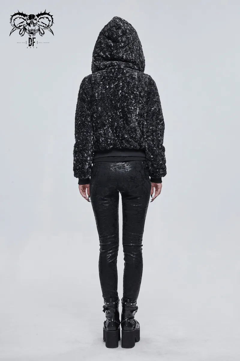 Gothic Strappy Splice Short Jacket with Hood / Women's Zipper Warm Jackets