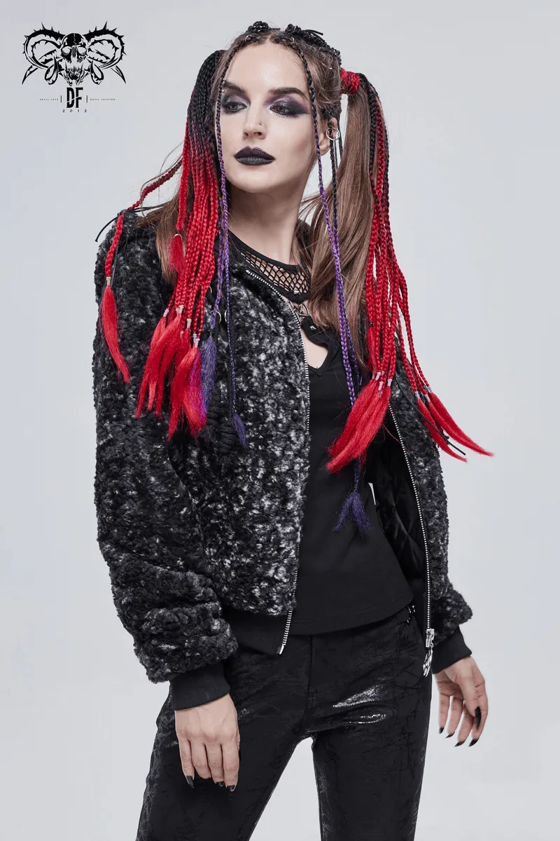 Gothic Strappy Splice Short Jacket with Hood / Women's Zipper Warm Jackets