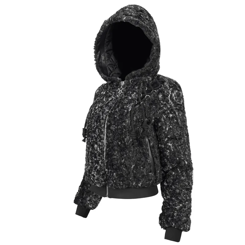 Gothic Strappy Splice Short Jacket with Hood / Women's Zipper Warm Jackets