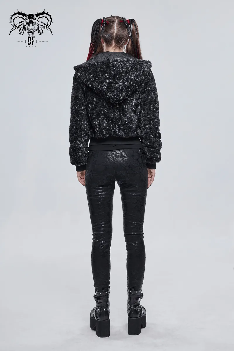 Gothic Strappy Splice Short Jacket with Hood / Women's Zipper Warm Jackets