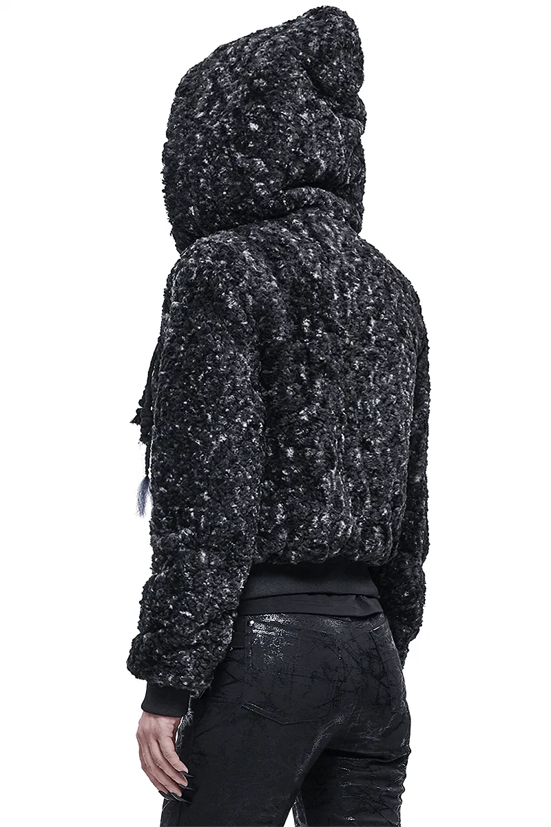 Gothic Strappy Splice Short Jacket with Hood / Women's Zipper Warm Jackets