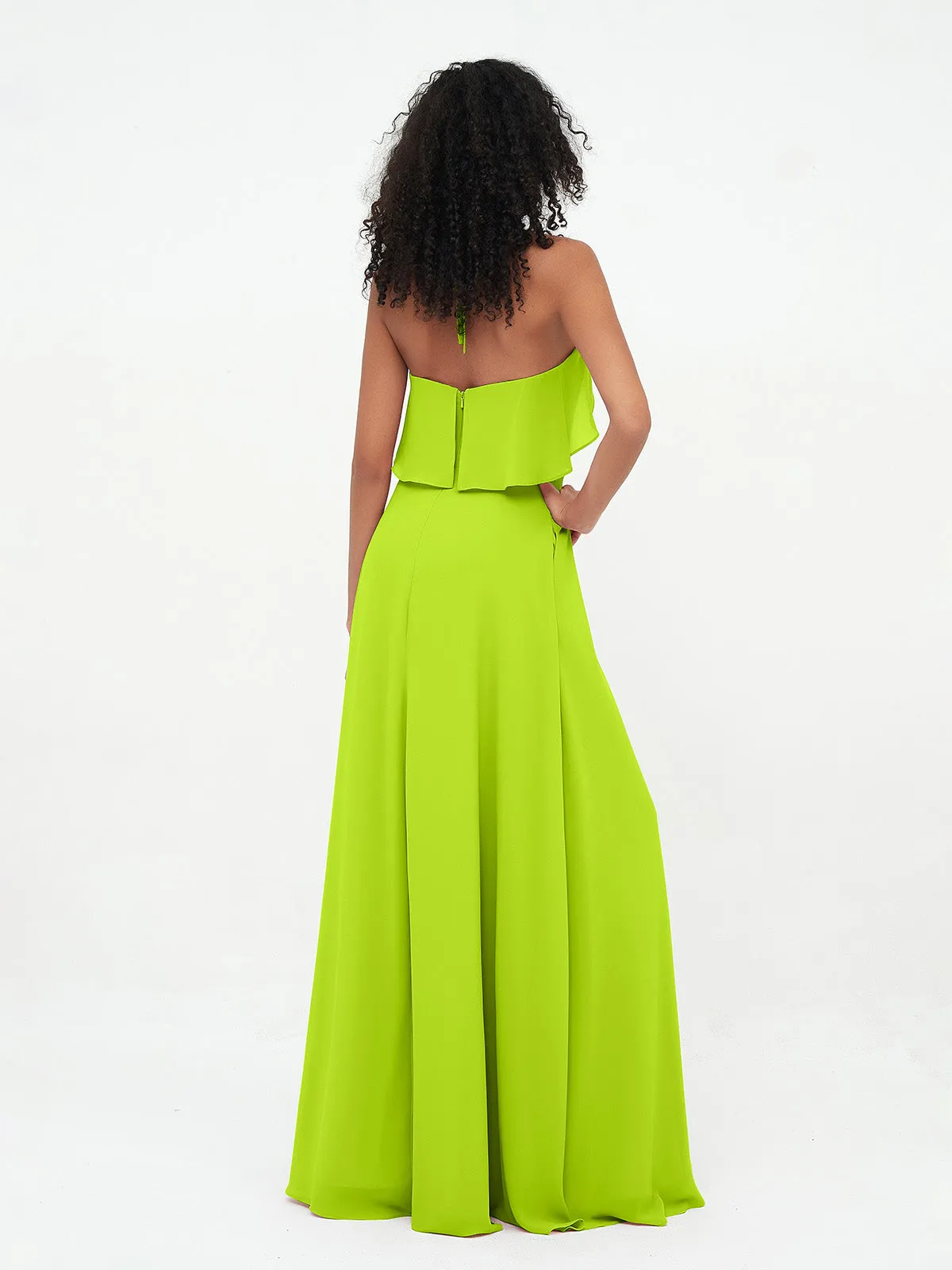 Halter Strap Chiffon Long Bridesmaid Dresses Lime Green Plus Size