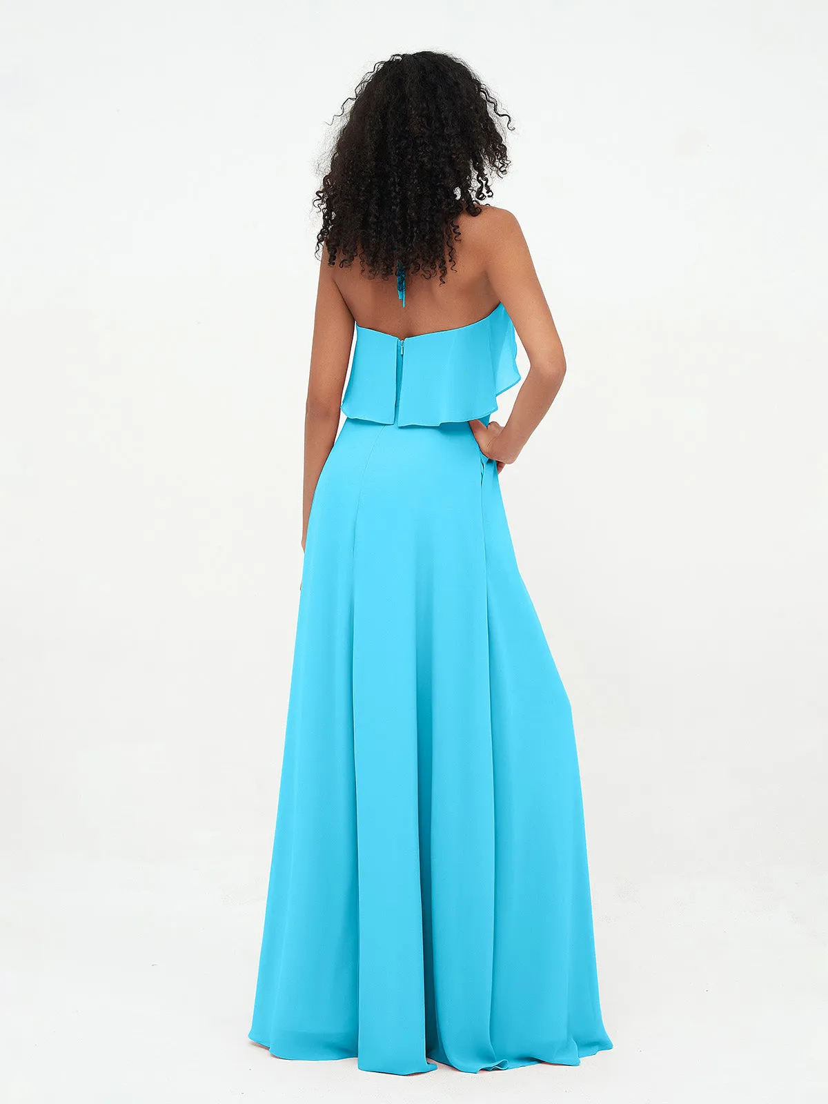 Halter Strap Chiffon Long Bridesmaid Dresses Pool
