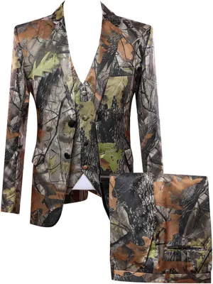 HBDesign Mens 3 Piece 2 Button Without Black Trim Camouflage Suits (Jacket Vest Pants)