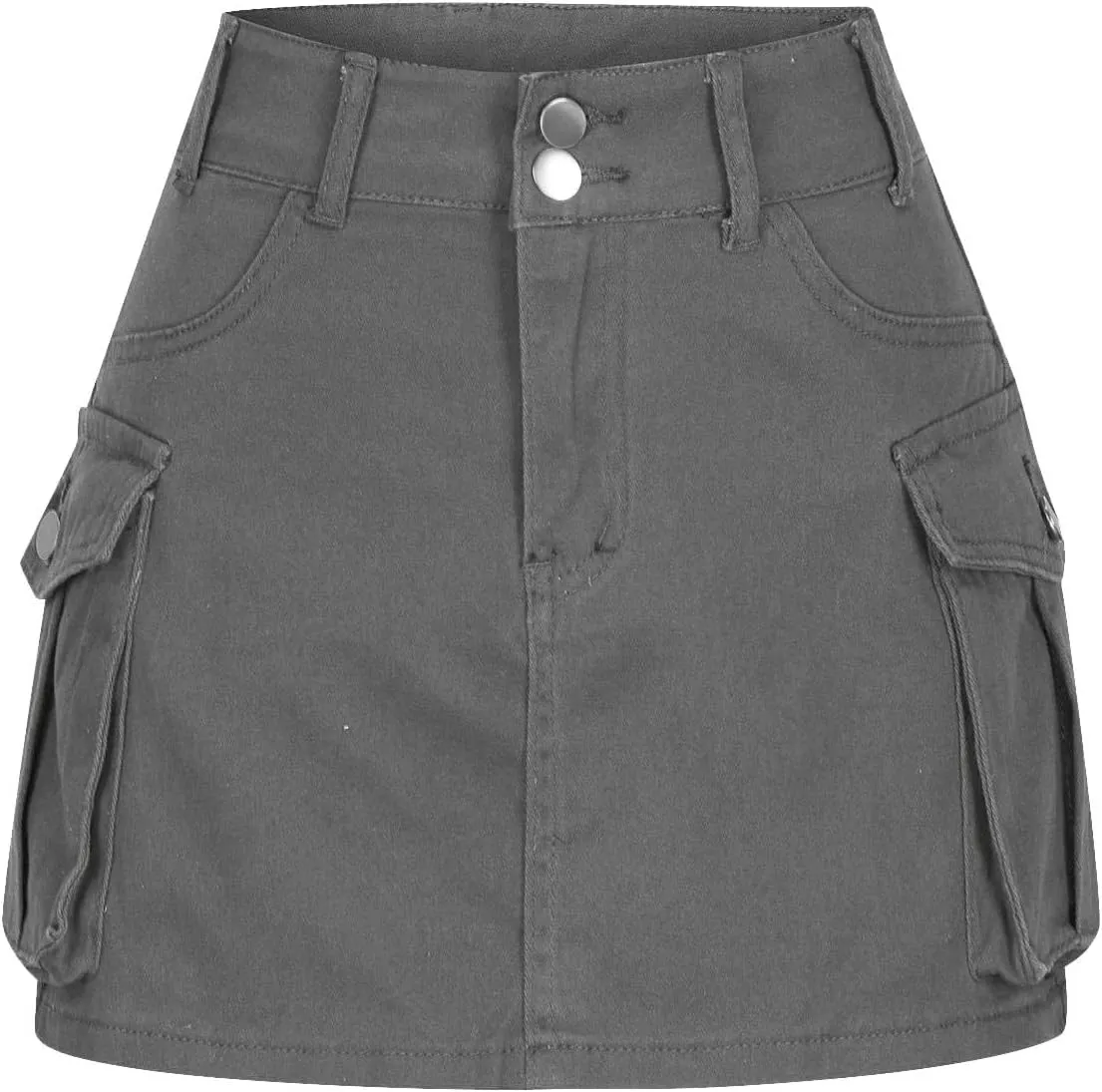 HGps8w Women Girls High Waisted Cargo Skirt 2025 Summer Button Bodycon Y2K Mini Denim Skirt with Flap Pockets