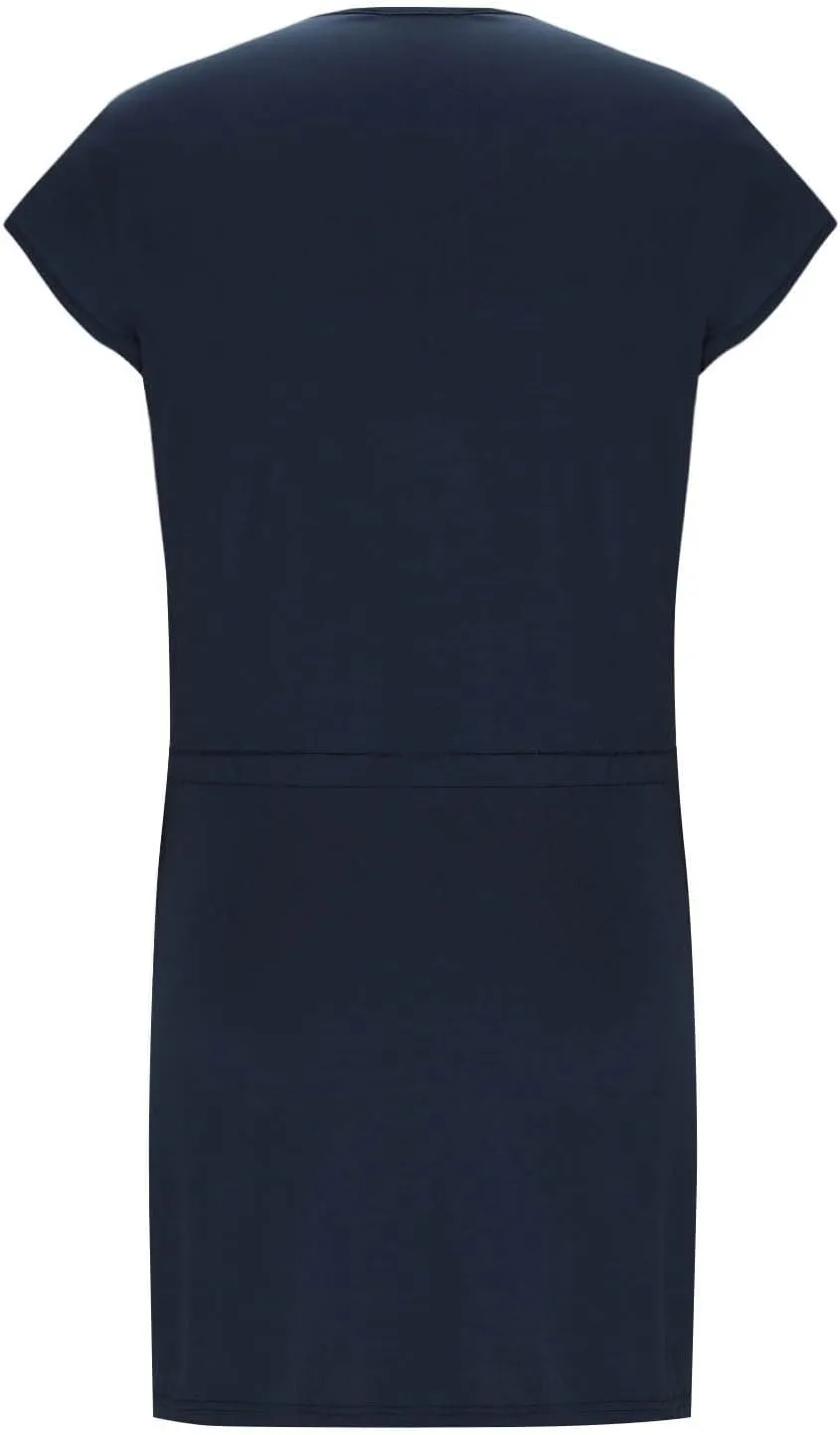 hlysgo Womens Summer Dress 2025 Casual Loose Fit Short Sleeve V Neck Mini Dress Drawstring Waist Petite Dresses with Pockets