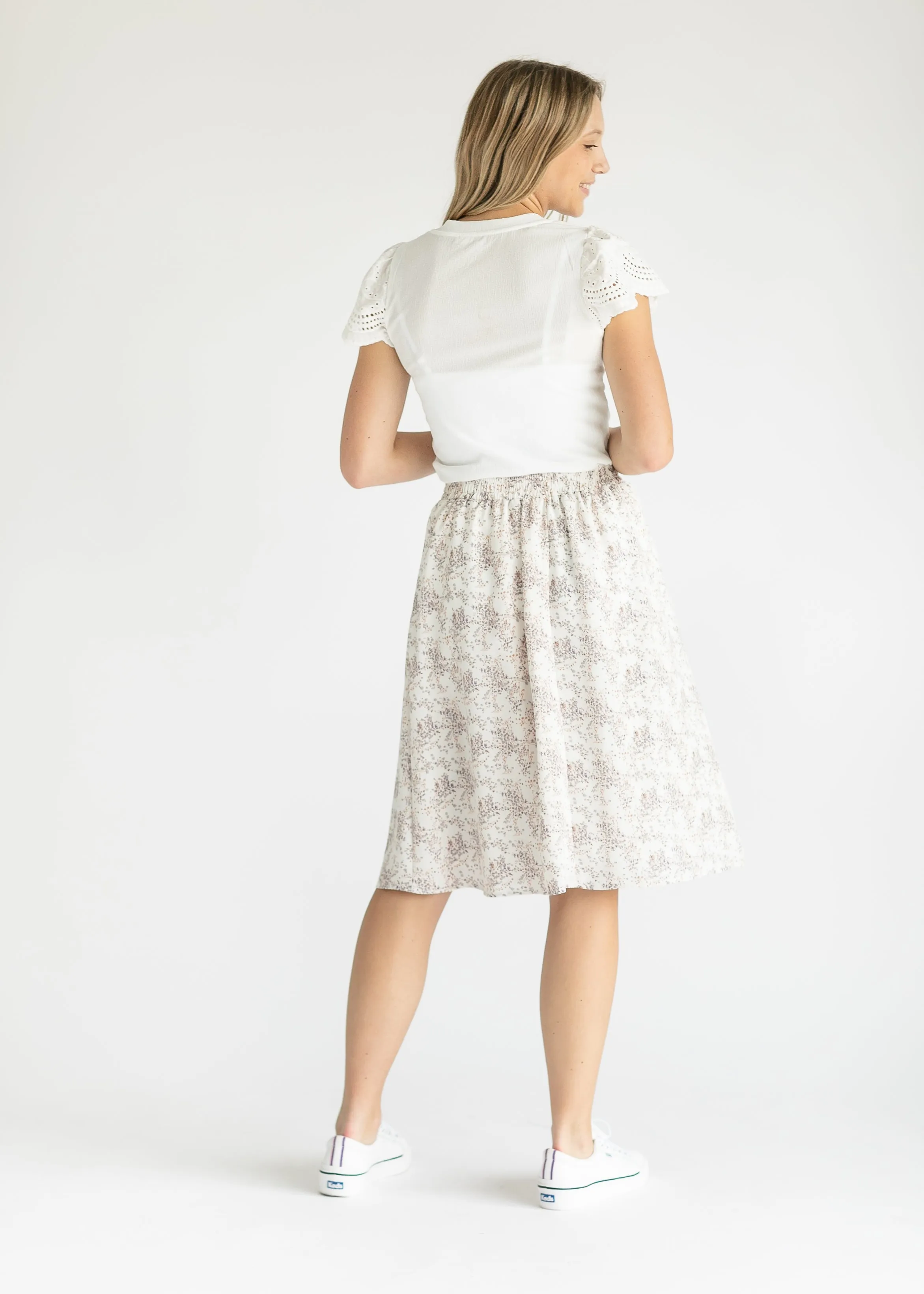Ivory Floral Midi Slip Skirt - FINAL SALE