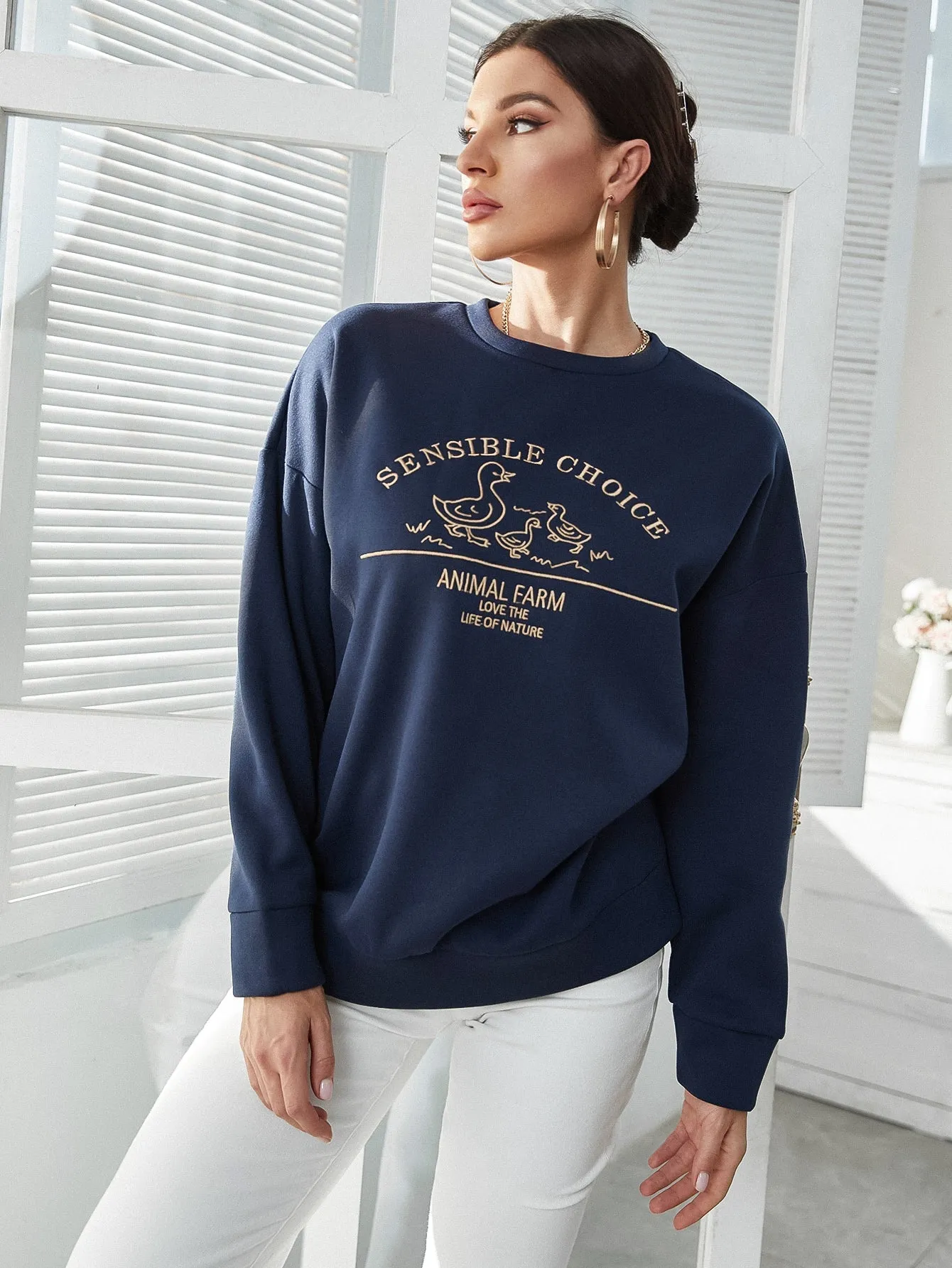 KittenAlarm - Letter Graphic Drop Shoulder Sweatshirt