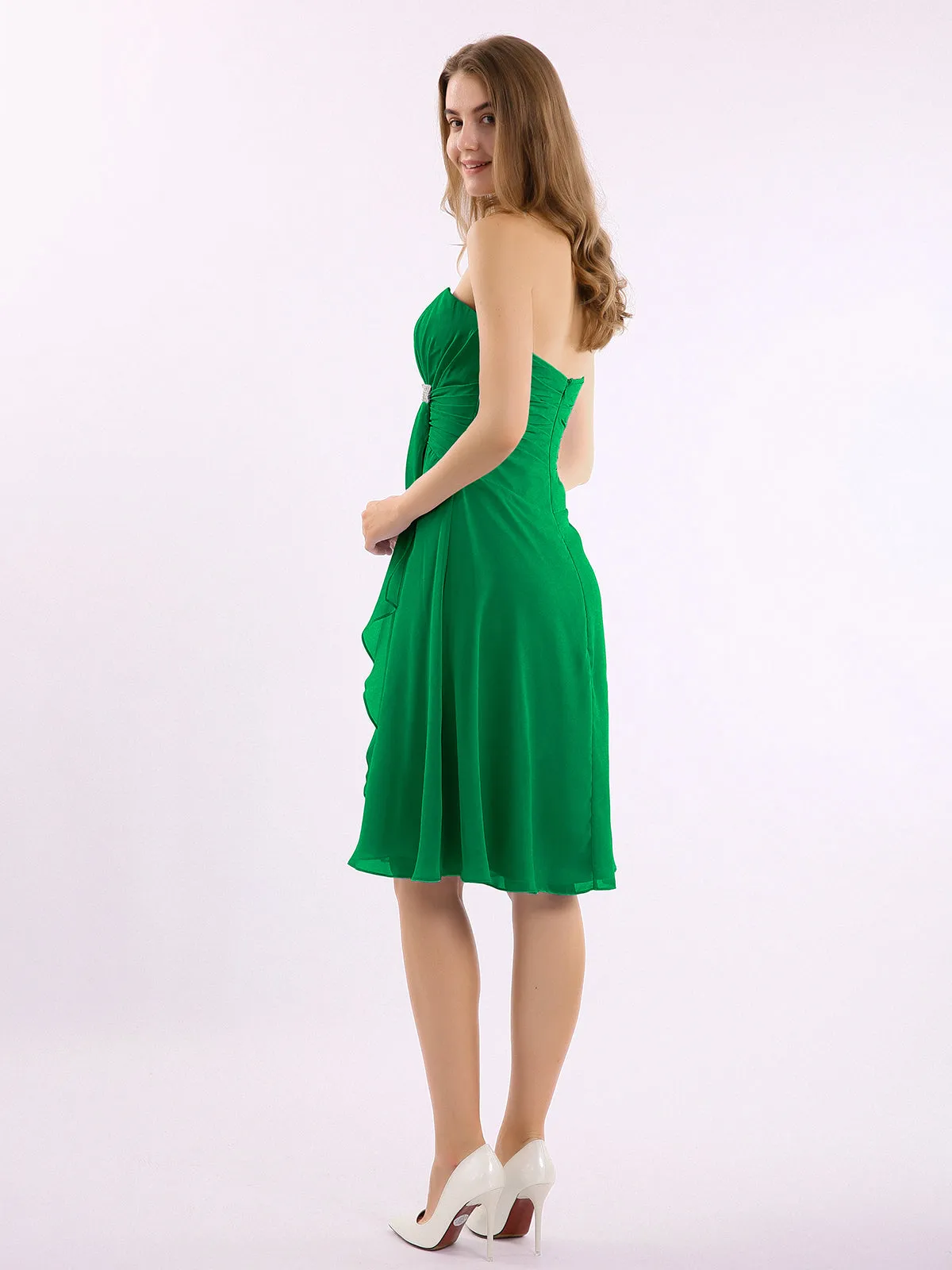 Knee Length Chiffon Dress with Sweetheart Neck-Emerald Plus Size
