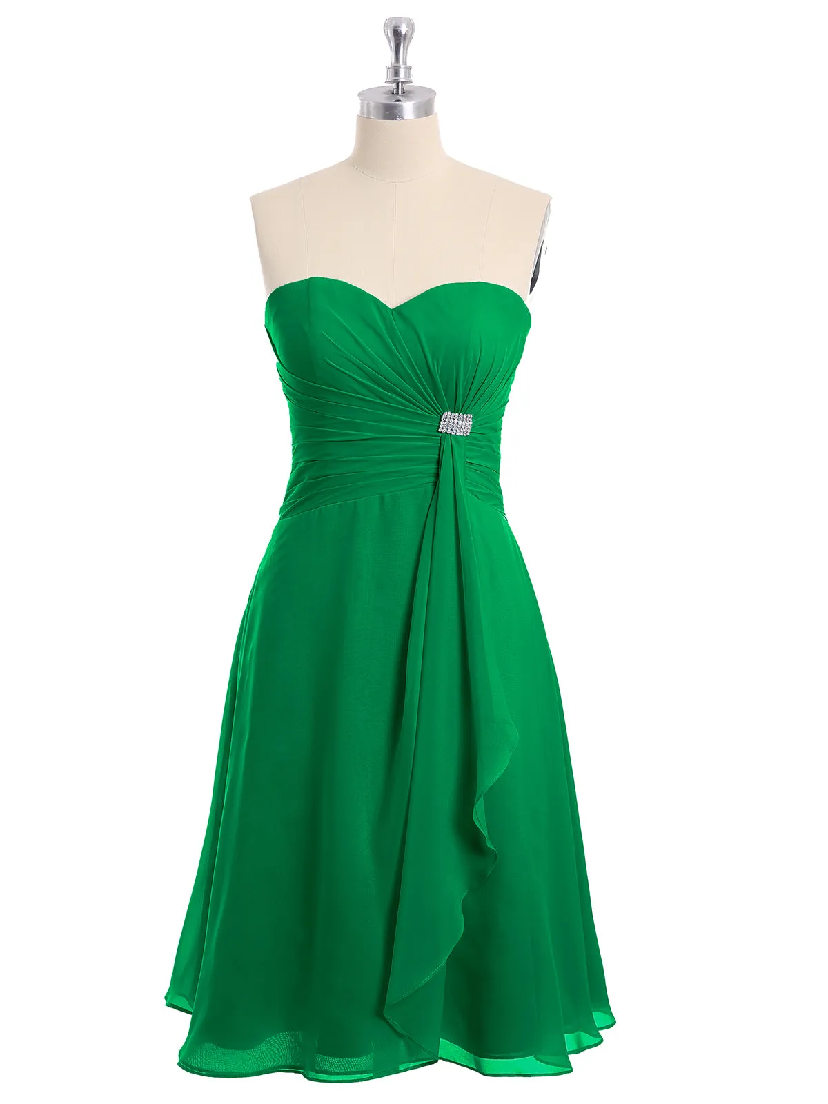 Knee Length Chiffon Dress with Sweetheart Neck-Emerald Plus Size