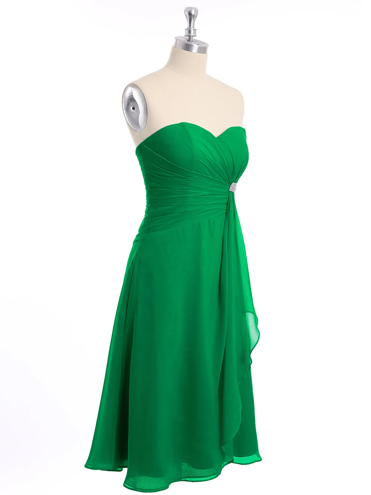 Knee Length Chiffon Dress with Sweetheart Neck-Emerald Plus Size