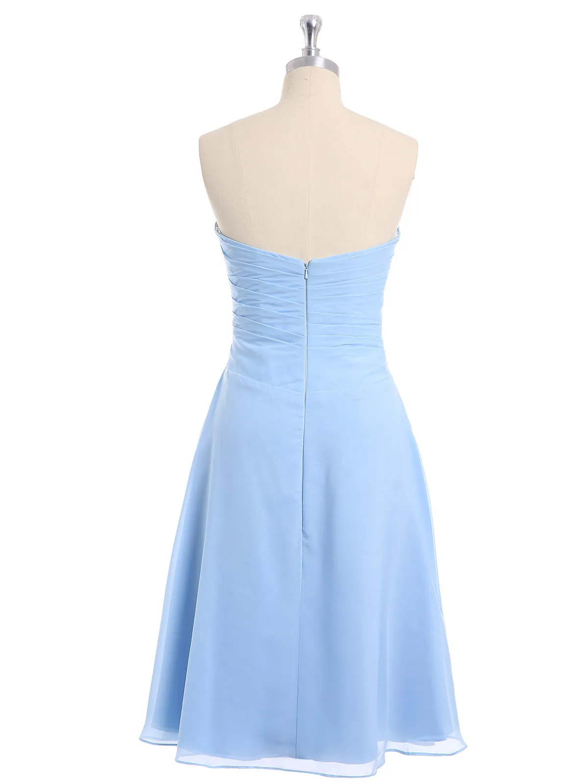 Knee Length Chiffon Dress with Sweetheart Neck-Sky Blue Plus Size