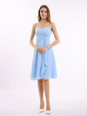 Knee Length Chiffon Dress with Sweetheart Neck-Sky Blue Plus Size
