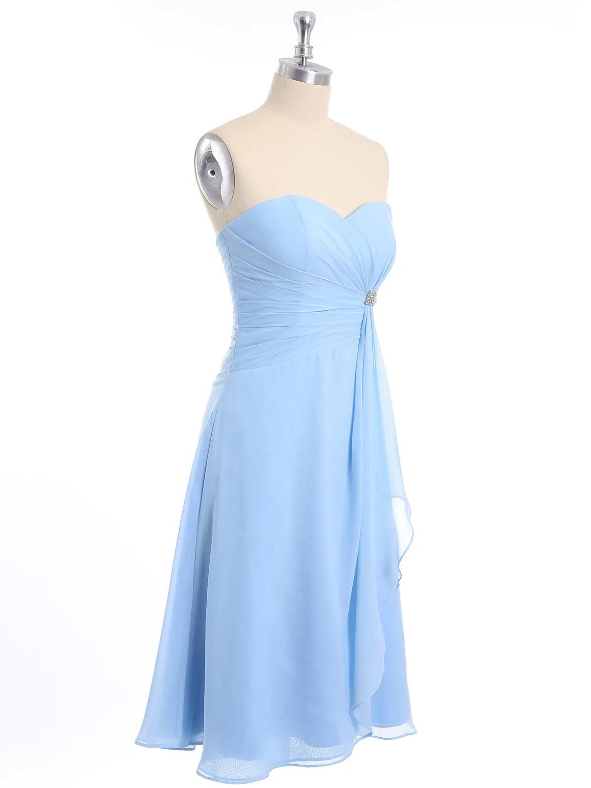 Knee Length Chiffon Dress with Sweetheart Neck-Sky Blue Plus Size