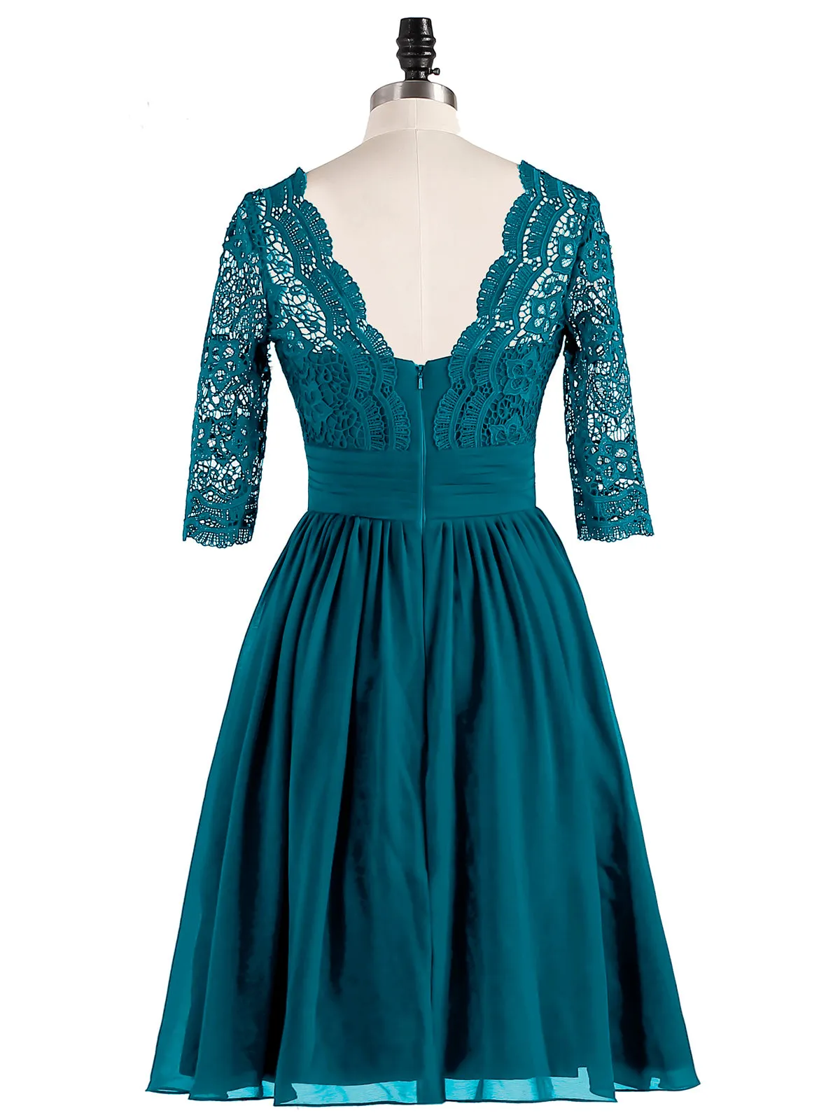 Lace and Chiffon Short Dress with Half Sleeves Ink Blue